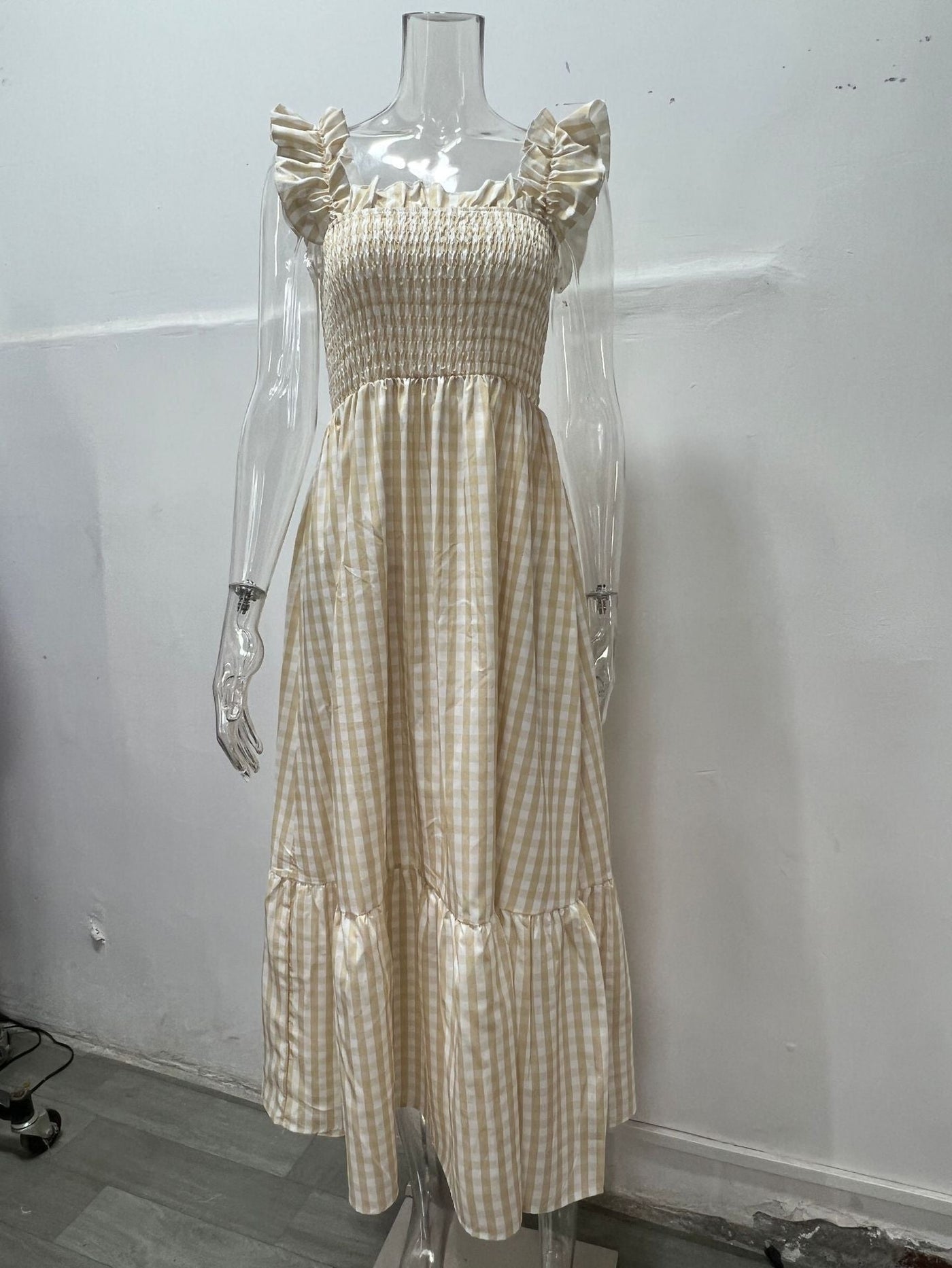 Damen Luftiges Maxikleid mit Rüschenärmel und voluminösem Saum Fudus