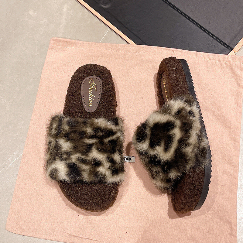 Damen Flauschige Hausschuhe mit Leopardenmuster Fudus