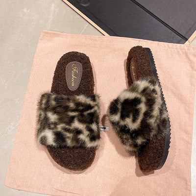 Damen Flauschige Hausschuhe mit Leopardenmuster Fudus