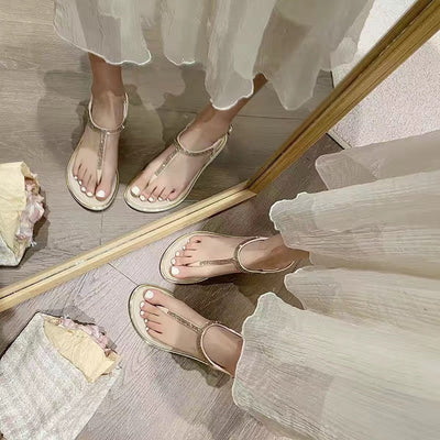 Damen Bequeme und elegante Zehentrenner mit Glitzerakzenten Fudus