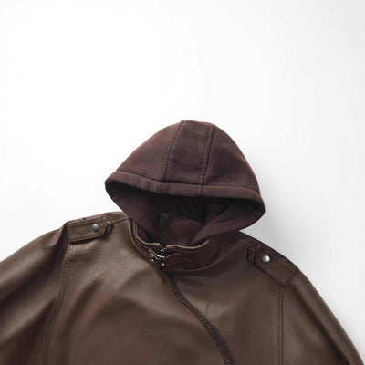 Lederjacke Herren abnehmbar Kapuze und Taschen