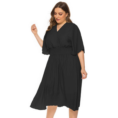 Damen Midikleid mit elegantem V-Ausschnitt und fließendem Stoff Fudus