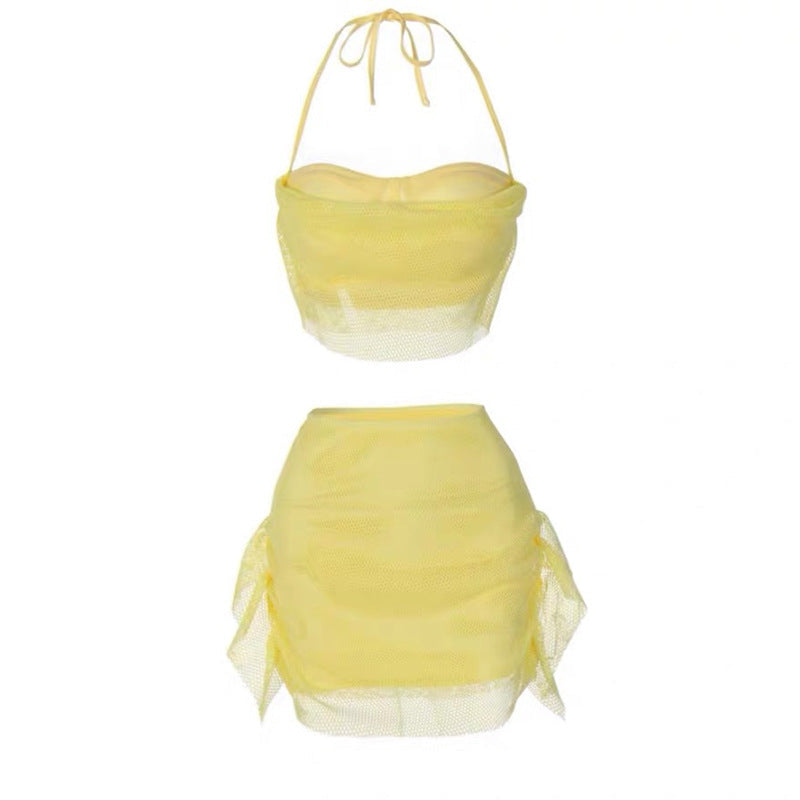 Damen Netz-Oberteil und Mini-Rock Set mit elastischem Bund Fudus