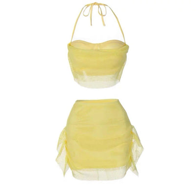 Damen Netz-Oberteil und Mini-Rock Set mit elastischem Bund Fudus