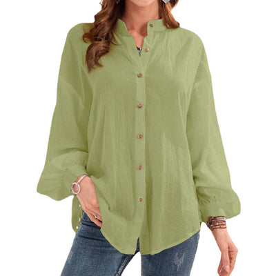 Damen lässige Bluse aus leichtem Leinen mit dekorativen Knöpfen Fudus