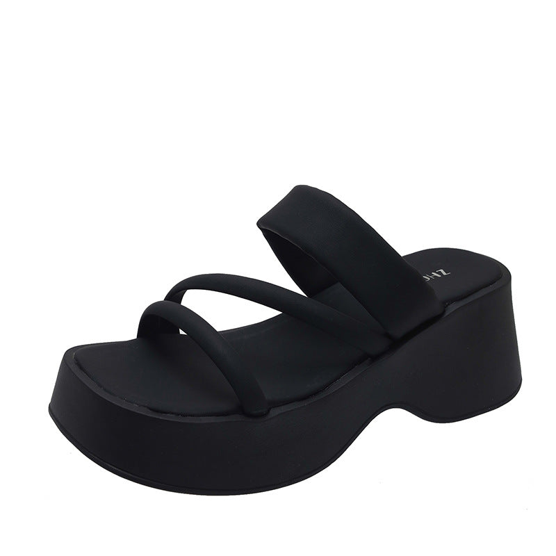 Damen Plateau-Sandalen mit breiten Riemen und ergonomischem Fußbett Fudus