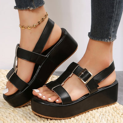 Damen Wedge-Sandalen mit adjustable Schnallen und robustem Plateau Fudus