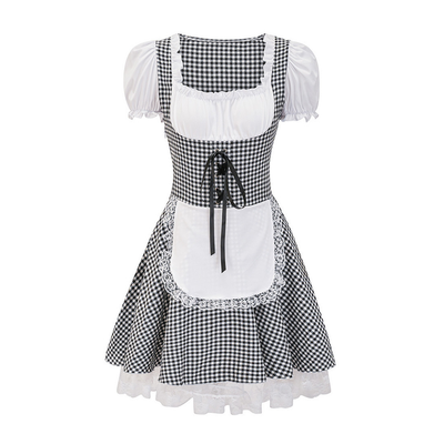 Damen Kariert Schulterfrei Oktoberfest Dirndl Kleid