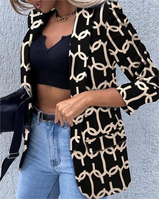 Damen Modischer Blazer mit grafischem Kettenmuster und tailliertem Schnitt Fudus