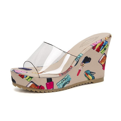 Damen Wedge-Pantoletten mit floralem Muster und transparentem Riemen Fudus