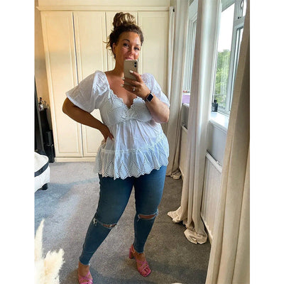 Damen Bluse mit Stickdetails und voluminösen Ärmeln Fudus