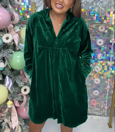Damen Luxuriöses Velourshemdkleid mit Knopf und verspieltem Schnitt Fudus