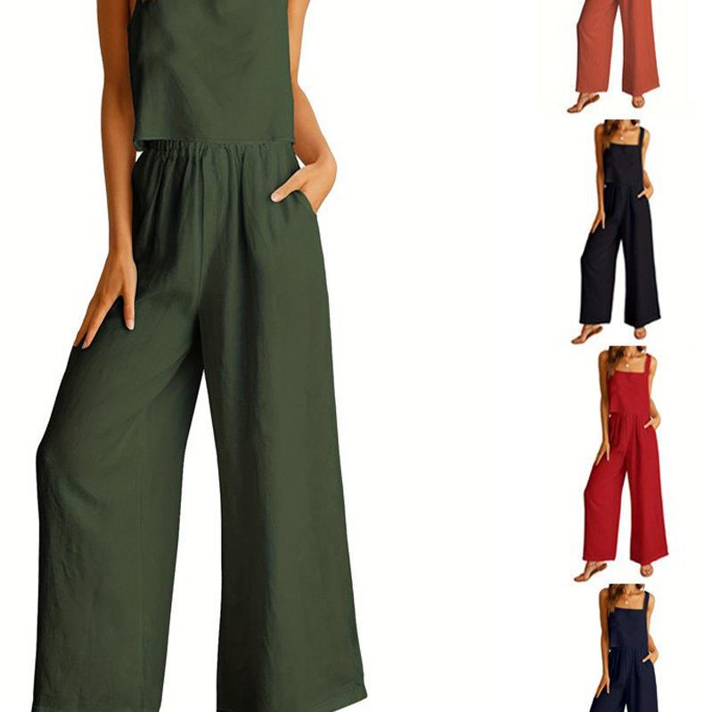 Damen weiter Jumpsuit mit graziösem Schnitt und elastischem Taillenbund Fudus