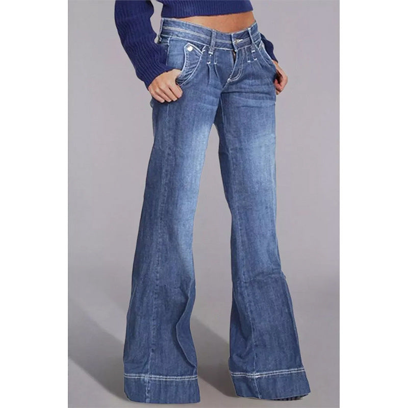 Damen Hochgeschnittene Bootcut Jeans mit verdrängten Waschungen und ausgestelltem Bein Fudus