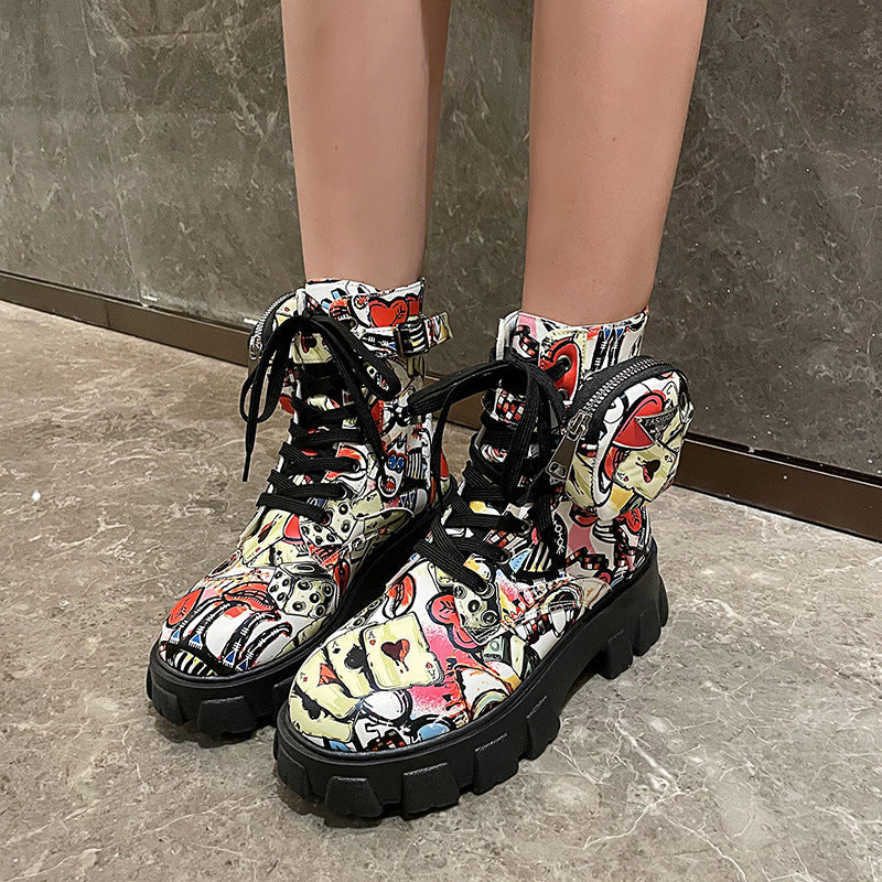 Damen modische Ankle Boots mit grafischen Mustern und stabiler Sohle Fudus