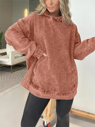 Damen Oversized Hoodie aus Denim mit praktischem Kängurutasche Fudus
