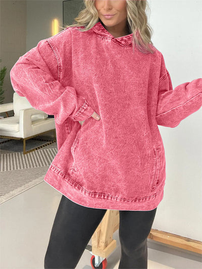 Damen Oversized Hoodie aus Denim mit praktischem Kängurutasche Fudus