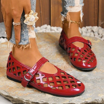 Damen Ballerinas mit dekorativen Netzdetails und verstellbarem Riemen Fudus