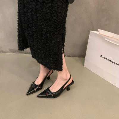 Damen Slingback-Pumps mit spitzem Zehenbereich und dekorativem Schleifen-Design Fudus