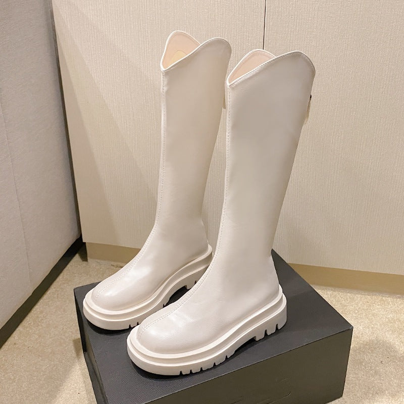 Damen Trendige kniehohe Stiefel mit Blockabsatz und schmalem Schnitt Fudus