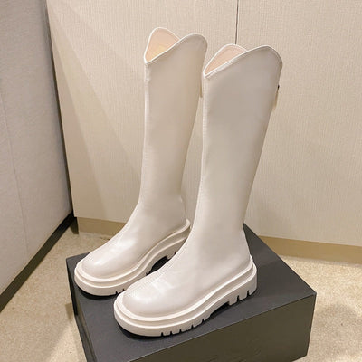 Damen Trendige kniehohe Stiefel mit Blockabsatz und schmalem Schnitt Fudus