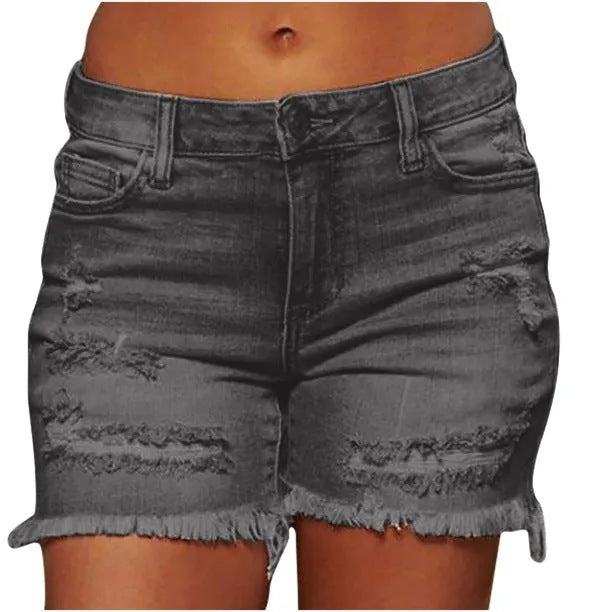 Damen Destroyed Jeans-Shorts mit fransigem Saum und hohem Bund Fudus