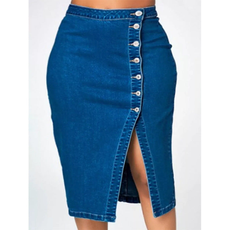Damen Jeansrock mit Knopfdetail und seitlichem Schlitz Fudus