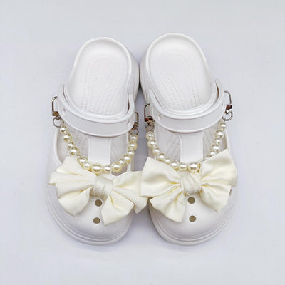 Damen Clogs mit modischer Perlenkette und Schleifenverzierung Fudus