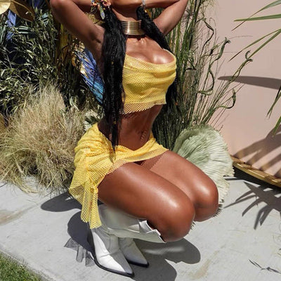 Damen Netz-Oberteil und Mini-Rock Set mit elastischem Bund Fudus