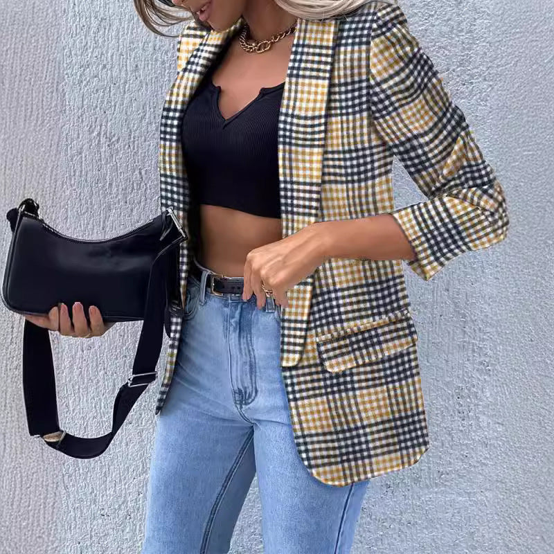 Damen Modischer Blazer mit grafischem Kettenmuster und tailliertem Schnitt Fudus