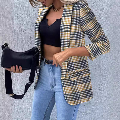 Damen Modischer Blazer mit grafischem Kettenmuster und tailliertem Schnitt Fudus