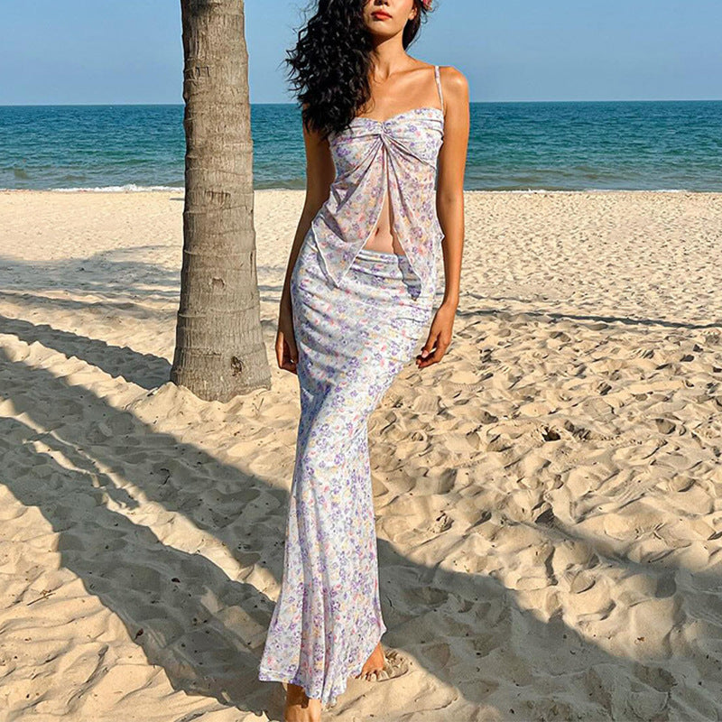 Damen Sommerliches Maxikleid mit verspieltem Knotendetail Fudus