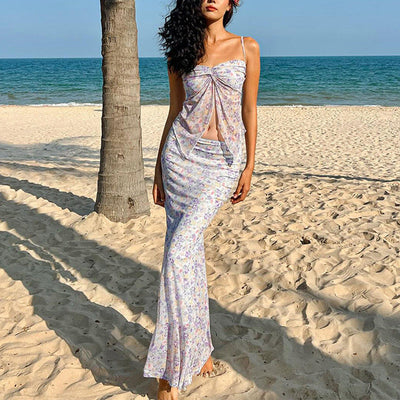 Damen Sommerliches Maxikleid mit verspieltem Knotendetail Fudus