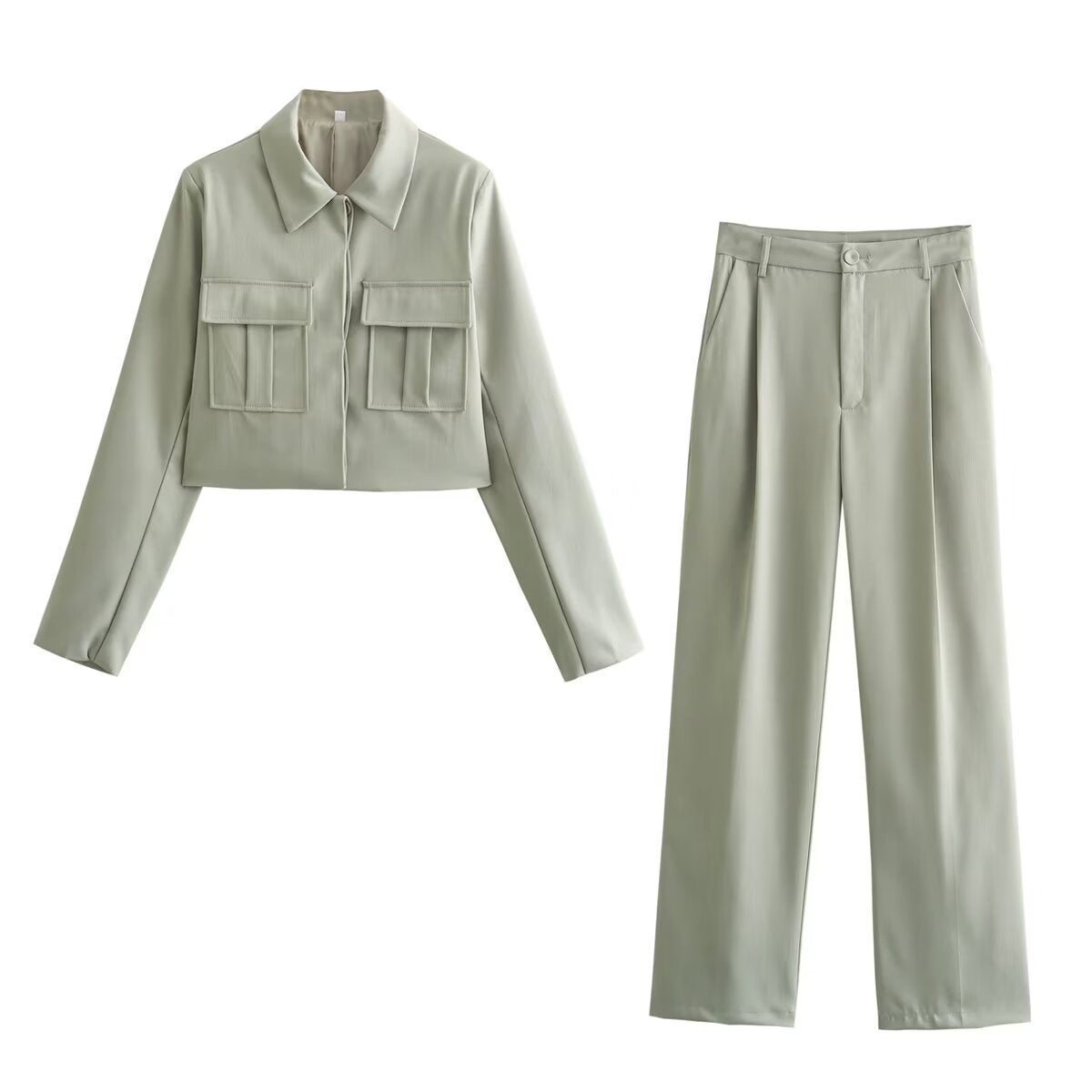 Zweiteiliger Anzug | Cropped Blazer | Gerade Hose