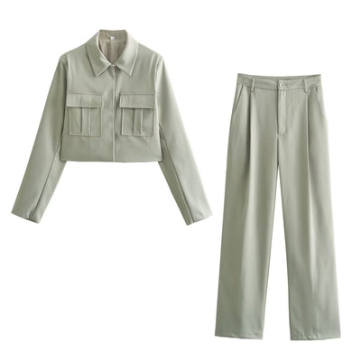 Zweiteiliger Anzug | Cropped Blazer | Gerade Hose