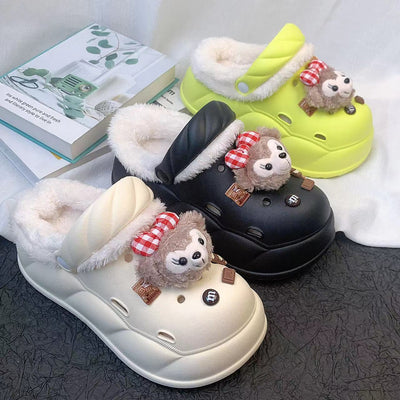 Damen Plüschgefütterte Modeclogs mit süßen Tiermotiven Fudus