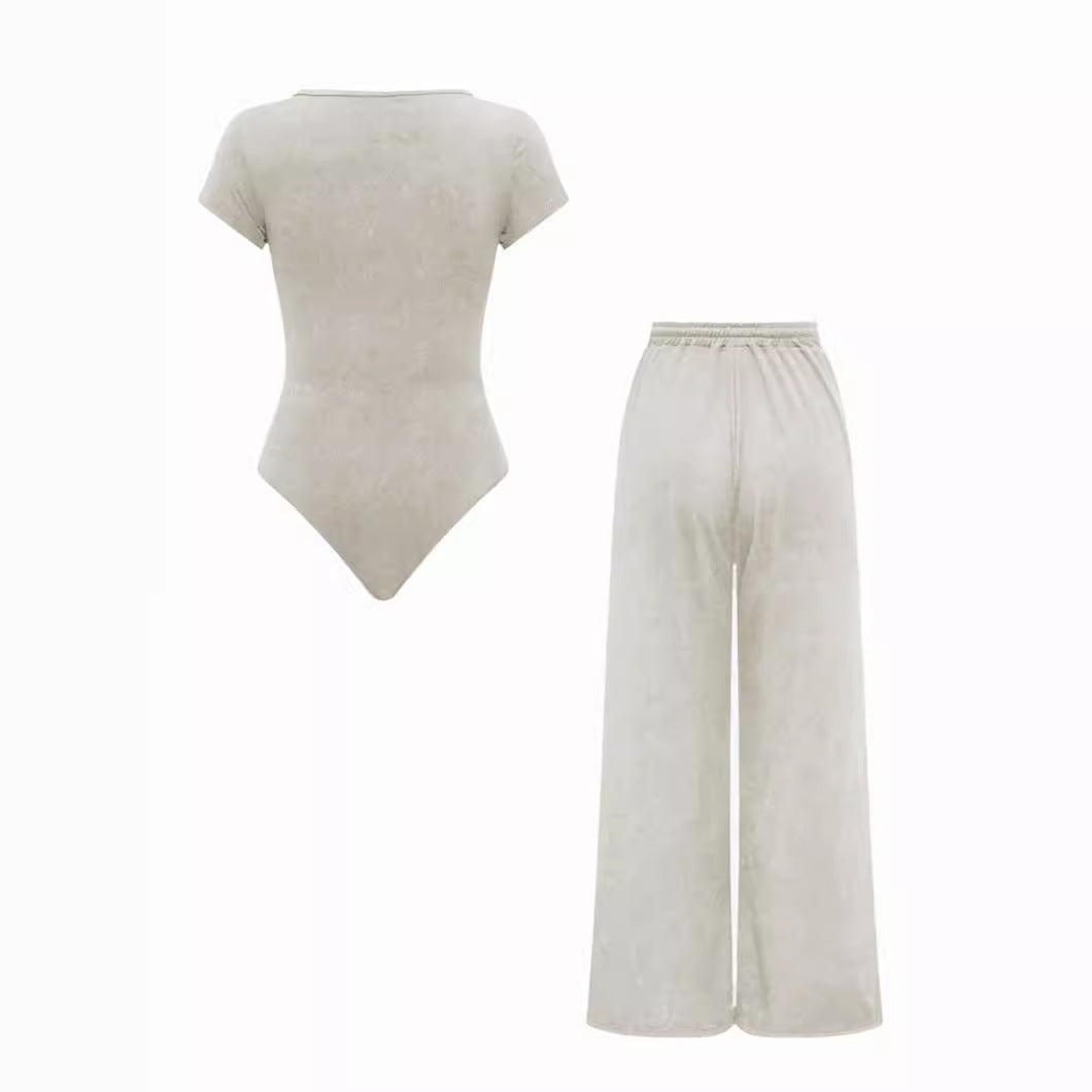 Damen Kochloungeanzug mit elastischen Hosen und kurzem Oberteil Fudus