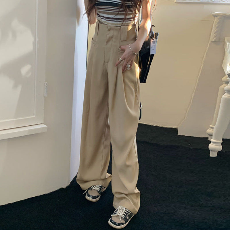 Damen weite Anzughose mit eleganten Falten und hohen Bund Fudus