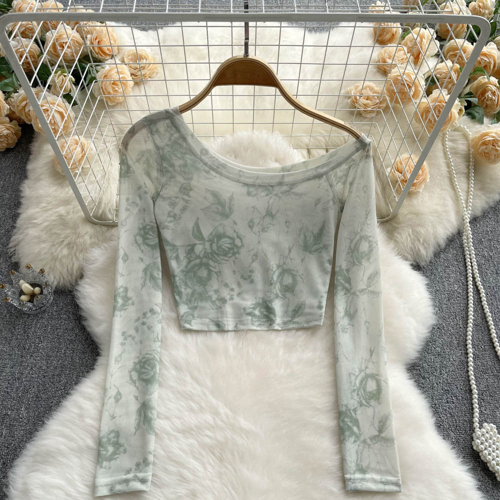 Damen cropped Langarmoberteil mit moderne Batikmuster Fudus