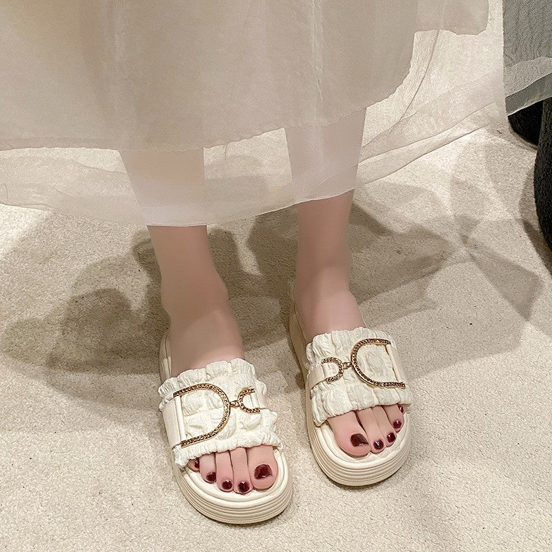 Damen Design-Pantoletten mit dekorative Riemen und rutschfester Sohle Fudus