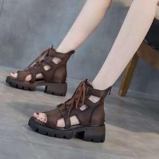 Damen modische Schnürsandalen mit bequemem Plateau Fudus