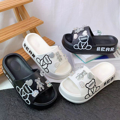 Damen Freizeit-Slipper mit tierischem Motiv und funkelnden Applikationen Fudus