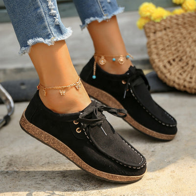 Damen Mokassins mit trendiger Korksohle und stylishem Schnürdesign Fudus