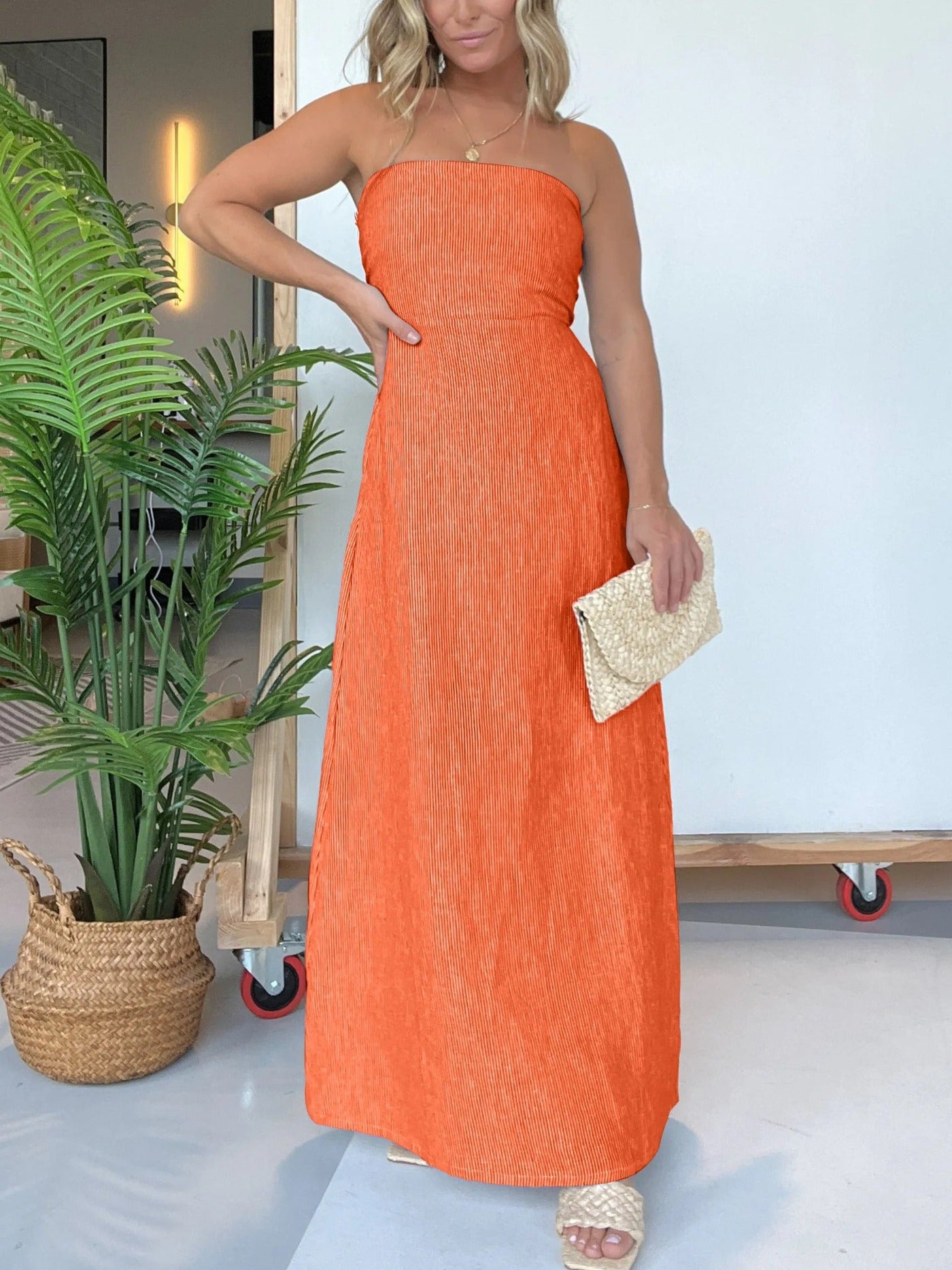 Damen Maxikleid mit schmalem, gerafftem Oberteil und asymmetrischem Saum Fudus