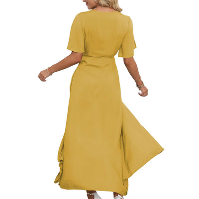 Damen Maxikleid mit elegantem V-Ausschnitt und seitlichem Schlitz Fudus