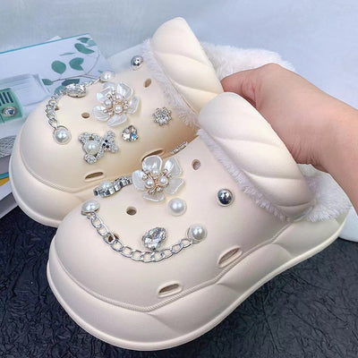 Damen Mode Clogs mit dekorativem Schmuck Fudus