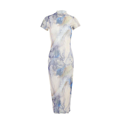 Damen figurbetontes Langarmkleid mit subjektivem künstlerischen Muster Fudus