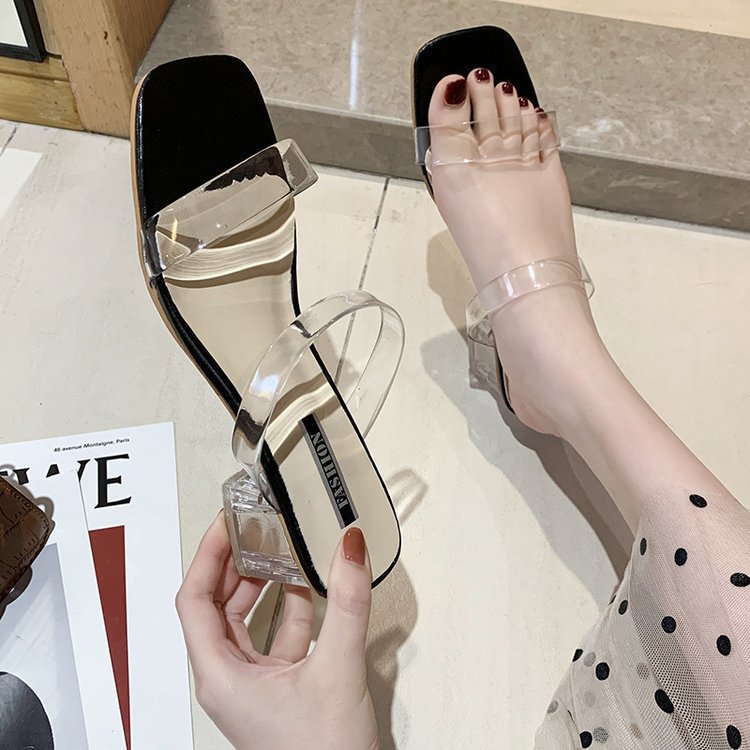 Damen Transparente Slide-Sandalen mit einzigartigem Blockabsatz Fudus