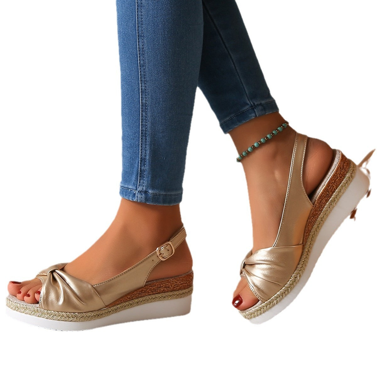 Damen Wedge-Sandalen mit elegantem Knoten-Design und rutschfester Sohle Fudus