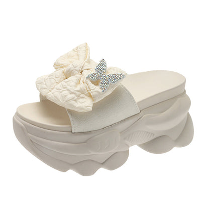 Damen Plattform Sandalen mit dekorativem Schleifen-Design und glitzernden Akzenten Fudus